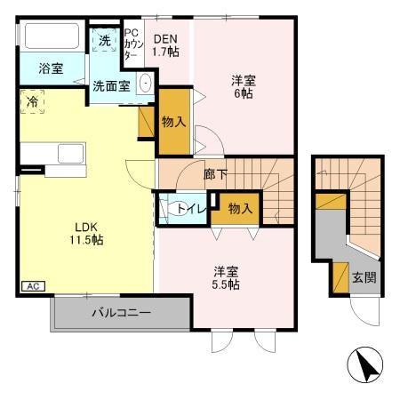カーサフォレストC(2LDK/2階)の間取り写真