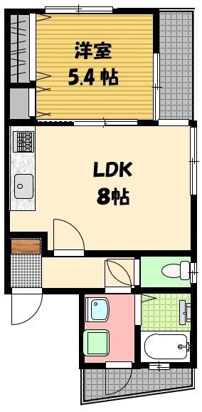 ASK岩屋(1LDK/3階)の間取り写真