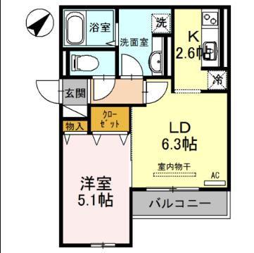 モメントブリーシュフル(1LDK/2階)の間取り写真