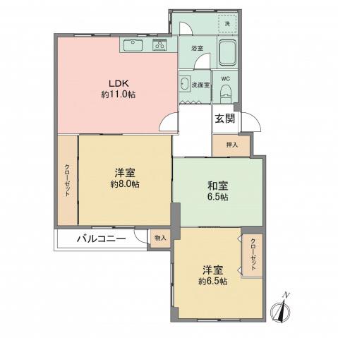 鶴甲コーポ 5号館(3LDK/4階)の間取り写真