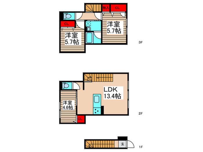 セレスティア竹の塚(3LDK/2階)の間取り写真