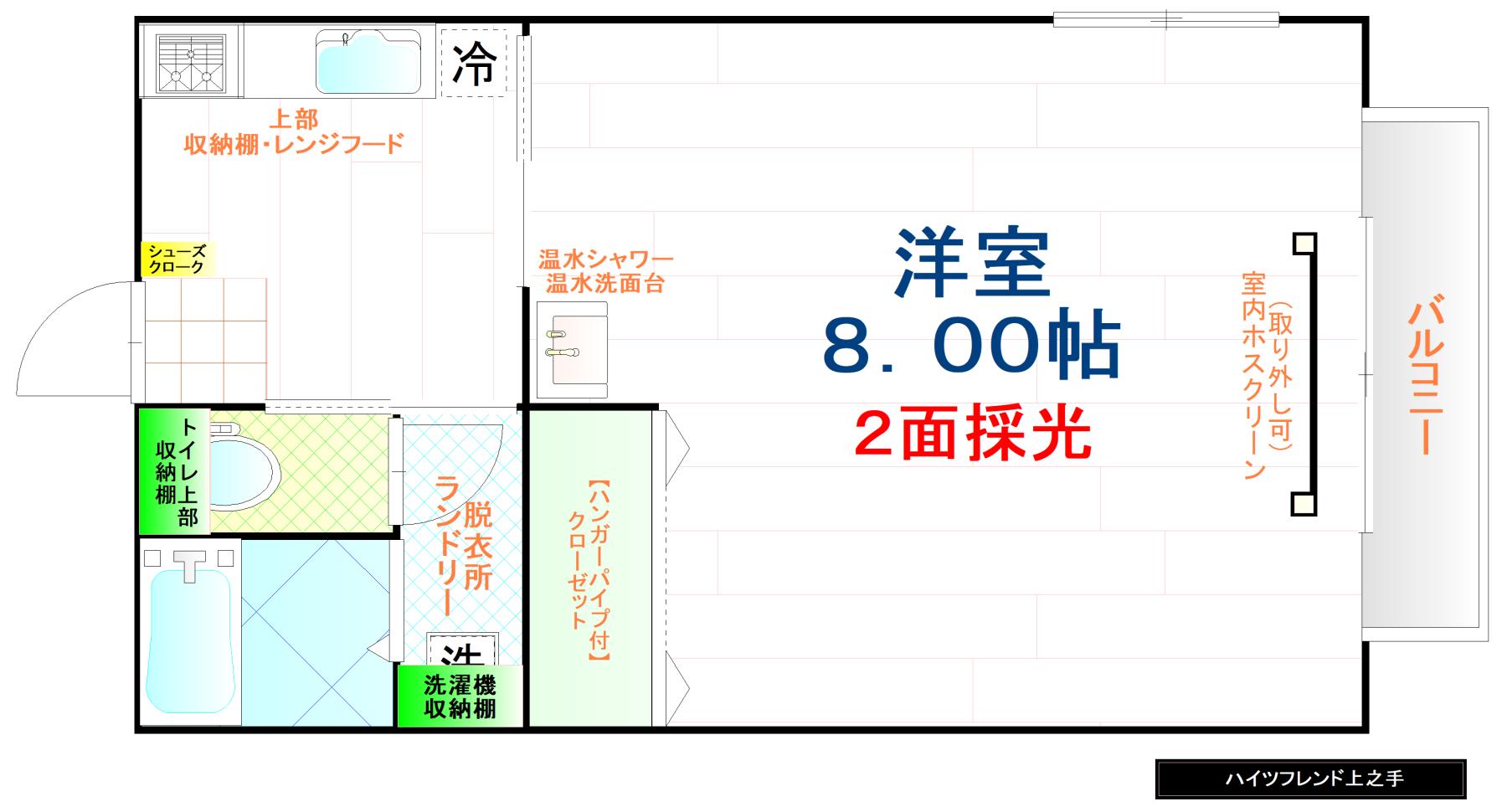 ハイツフレンド上之手(1K/2階)の間取り写真