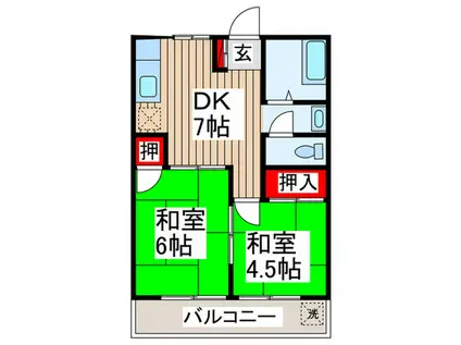 五福ビル(2DK/2階)の間取り写真