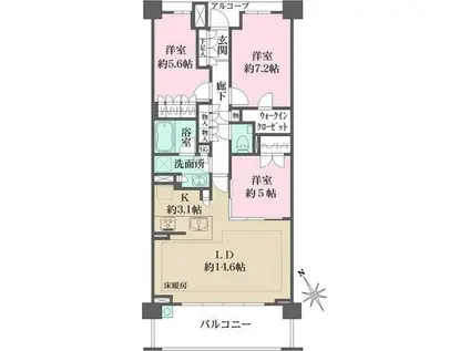 ザ・パークハウス東戸塚レジデンス(3LDK/9階)の間取り写真