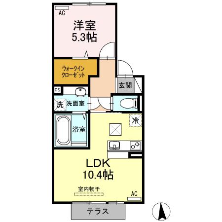 オーキッド マル I棟(1LDK/1階)の間取り写真