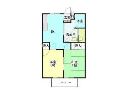 コーポ卯の里(2DK/1階)の間取り写真