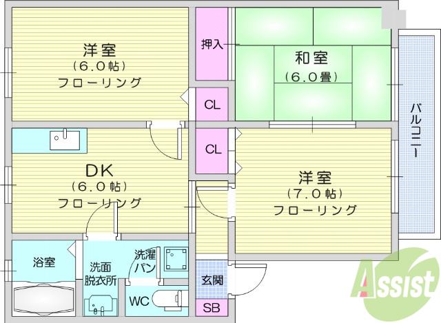 ロイヤルシャトー今泉B(3DK/2階)の間取り写真