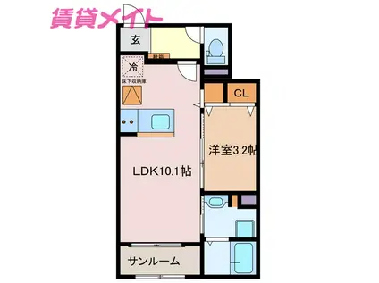 ベルシャイン I(1LDK/1階)の間取り写真