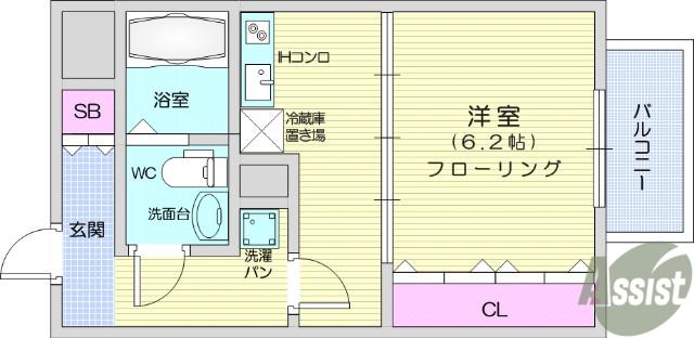 ヴィアーレ八幡三丁目(1DK/6階)の間取り写真