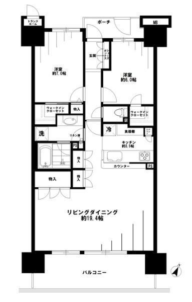 ザ・レジデンス東京イーストレジデンスⅠ(2LDK/12階)の間取り写真
