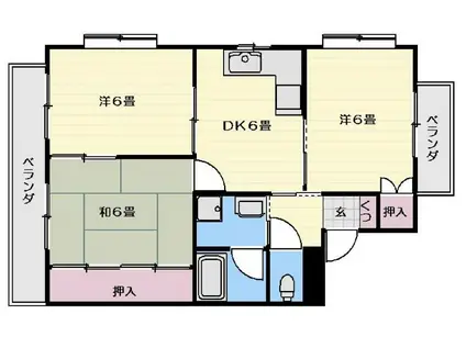 鹿児島市電唐湊線 鹿児島駅前駅 徒歩77分 2階建 築28年(3DK/1階)の間取り写真