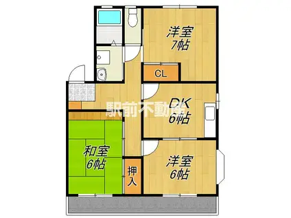 サンフレンズA(3DK/2階)の間取り写真