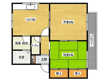 ハイツオオタB棟(2DK/2階)の間取り写真