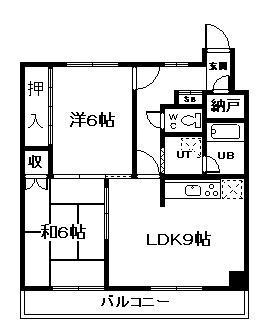 花咲第一マンション(2LDK/3階)の間取り写真