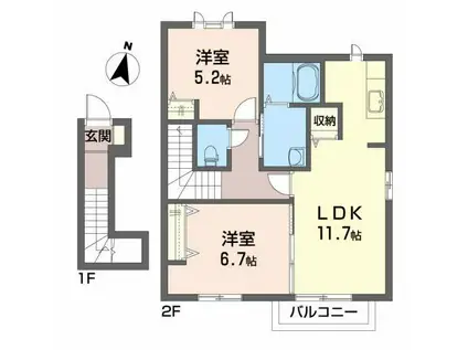 ラフィーネ常盤台(2LDK/2階)の間取り写真