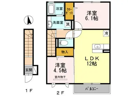 ヴィラウィステリア神埼C(2LDK/2階)の間取り写真