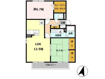 セジュール山陽(2LDK/2階)の間取り写真