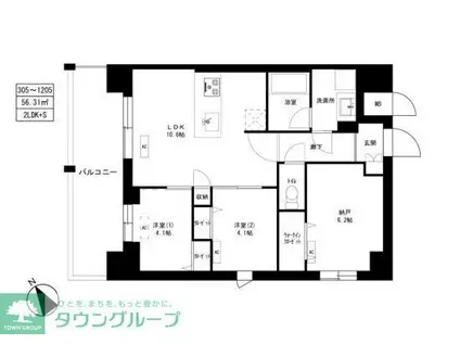 東京マンション(2SLDK/9階)の間取り写真
