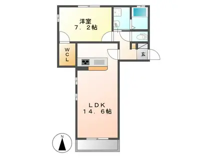 ウェルサイド(1LDK/2階)の間取り写真
