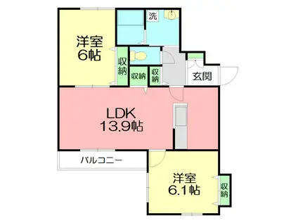 プランドール鎌倉サウス(2LDK/1階)の間取り写真