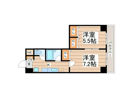 モンレーブ通町(2K/3階)の間取り写真