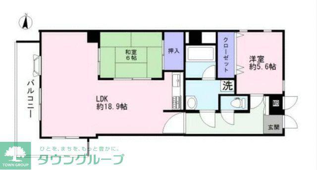 ニューウェルテラス生田(2LDK/6階)の間取り写真