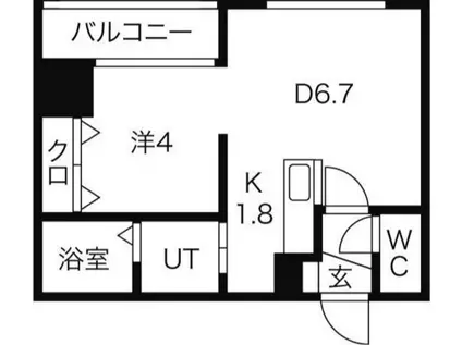 レジデンスタワー札幌(1DK/8階)の間取り写真
