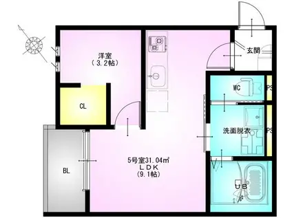 REGALEST狭山(1LDK/1階)の間取り写真