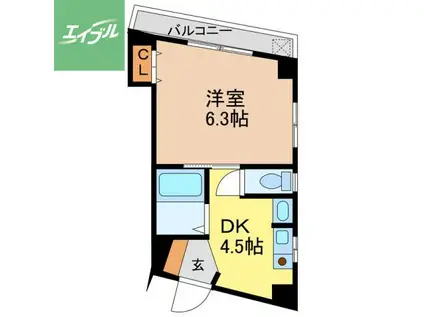山形マンション(1DK/2階)の間取り写真