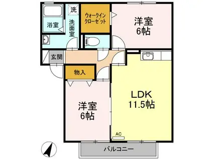 グランドゥールA(2LDK/2階)の間取り写真