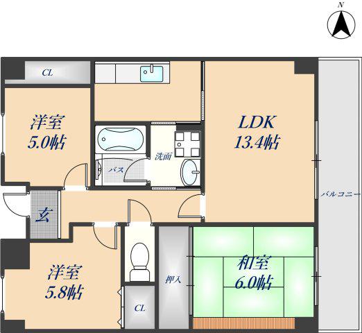 ベルカーサ太子田(3LDK/4階)の間取り写真