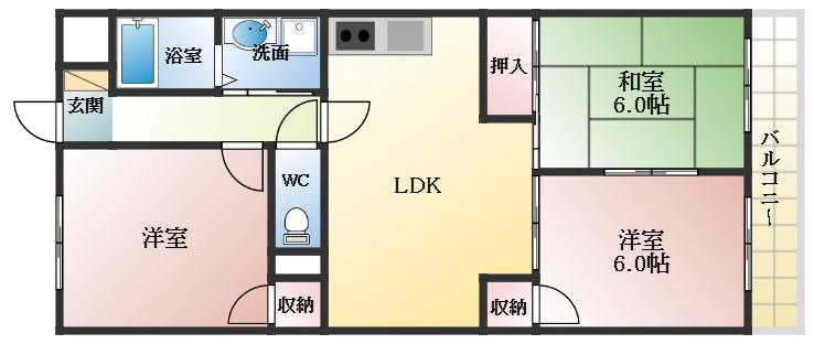 パラシオン旭ヶ丘(3LDK/2階)の間取り写真