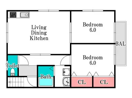 メゾン浅越(2LDK/2階)の間取り写真