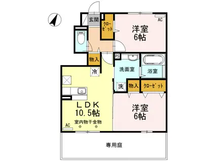 グリーンハイツ下里(2LDK/1階)の間取り写真