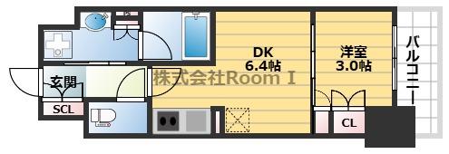 ザ・パークハビオ谷町六丁目テラス(1DK/6階)の間取り写真