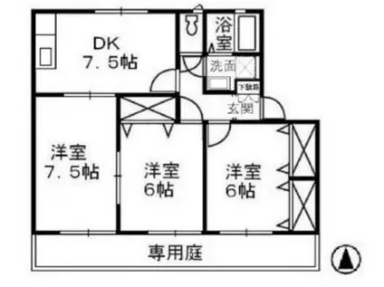 アエル乙島B棟(3DK/1階)の間取り写真