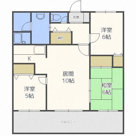 ライオンズマンション西線6条(3LDK/2階)の間取り写真