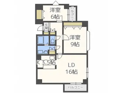 クレステージ南6条(2LDK/7階)の間取り写真