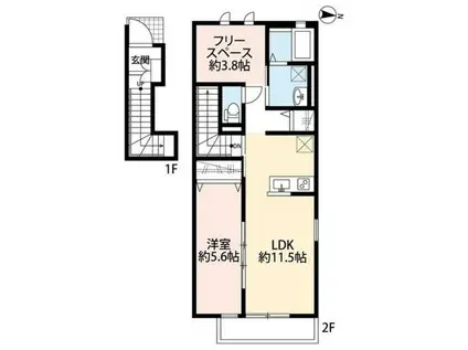 クレール柳根町(1SLDK/2階)の間取り写真