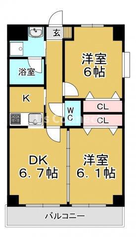ツインプラザ幸(2DK/4階)の間取り写真