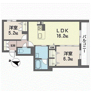 LA PALAIS VERT(2LDK/2階)の間取り写真
