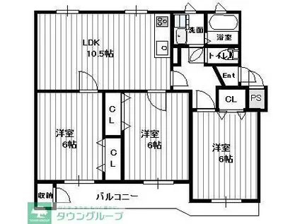 獅子ヶ谷ハイツC棟(3LDK/4階)の間取り写真