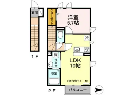 ルナマリア国立B(1LDK/2階)の間取り写真