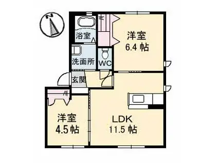 シティ クレール A棟(2LDK/1階)の間取り写真