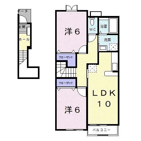 シェーネI(2LDK/2階)の間取り写真