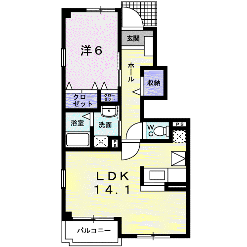 サンズパークI(1LDK/1階)の間取り写真
