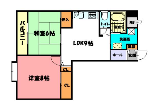 グリシーヌ静徳(2LDK/3階)の間取り写真