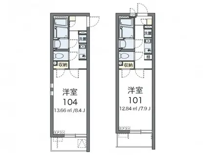 クレイノU&SIV(1K/2階)の間取り写真