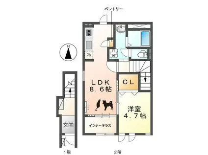 フェリジータIII(1LDK/2階)の間取り写真