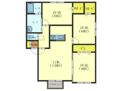 ベルハウス桔梗I(3LDK/1階)の間取り写真